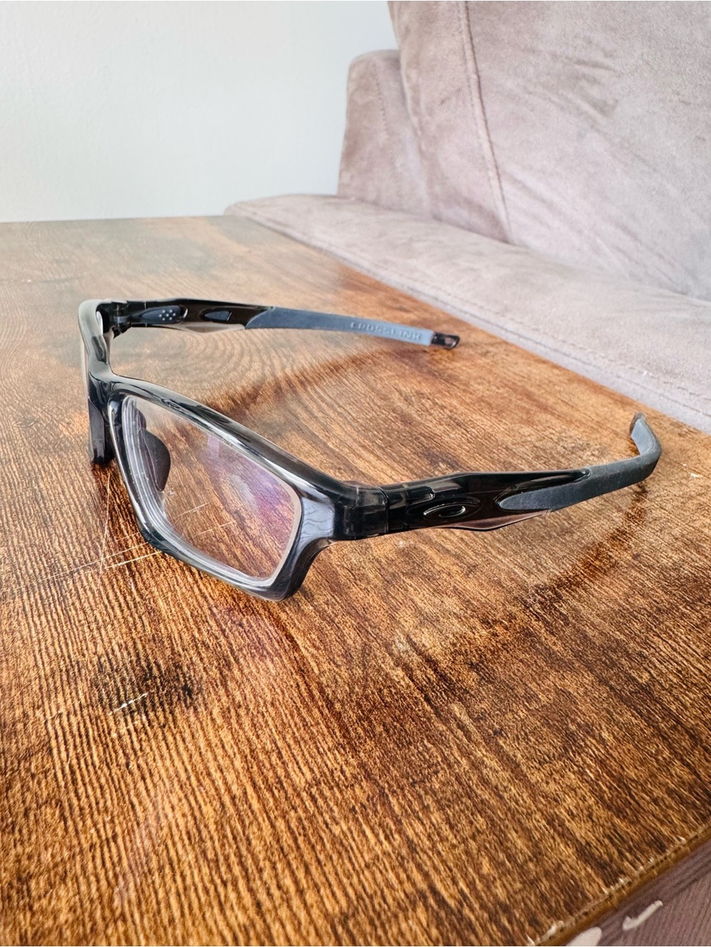 Oakley Crosslink Transparent Smoke Gray and Black Sport Eyeglasses